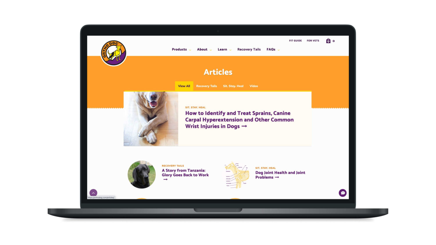 Ortho Dog website articles index view
