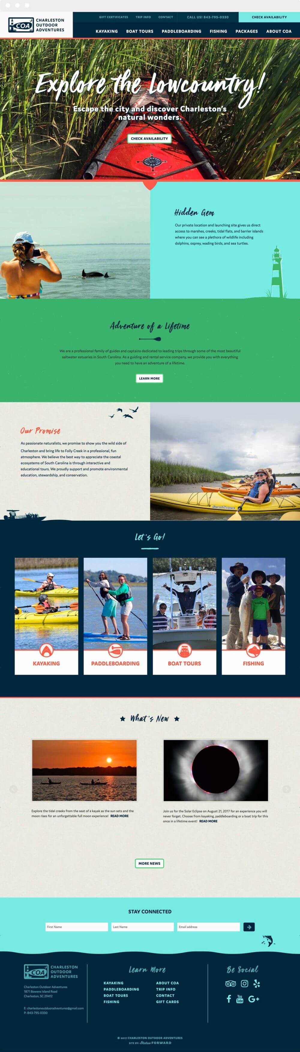 Charleston Outdoor Adventures website home page design