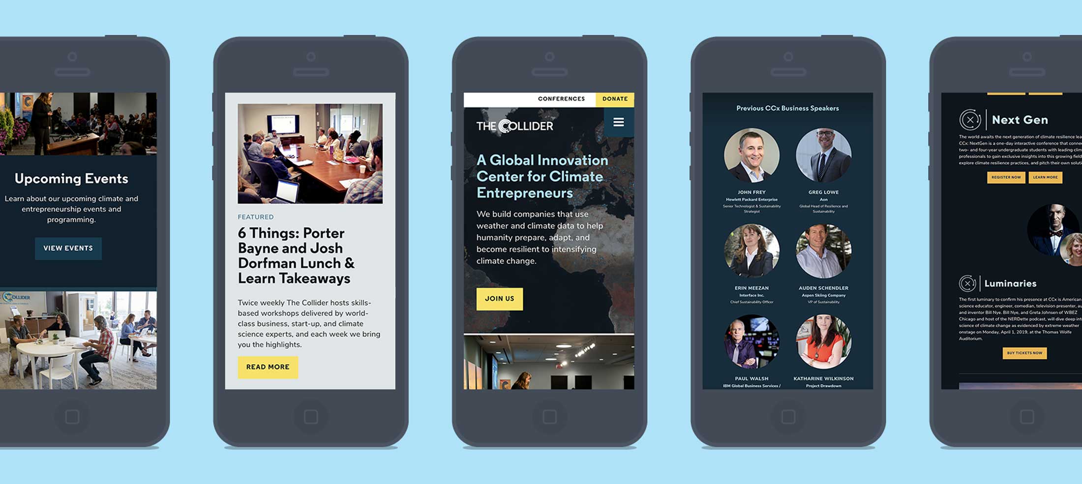 Mobile screens for The Collider website