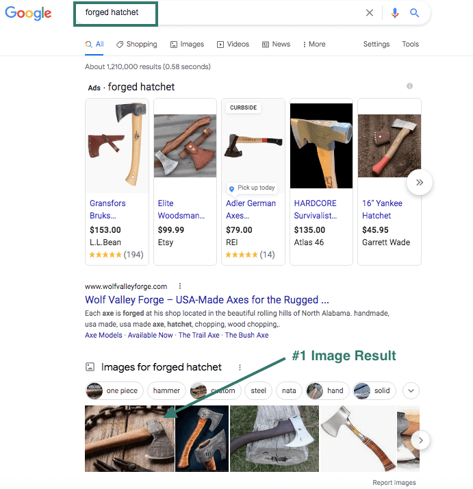 Image search results for forged hatchet. SEO study. 
