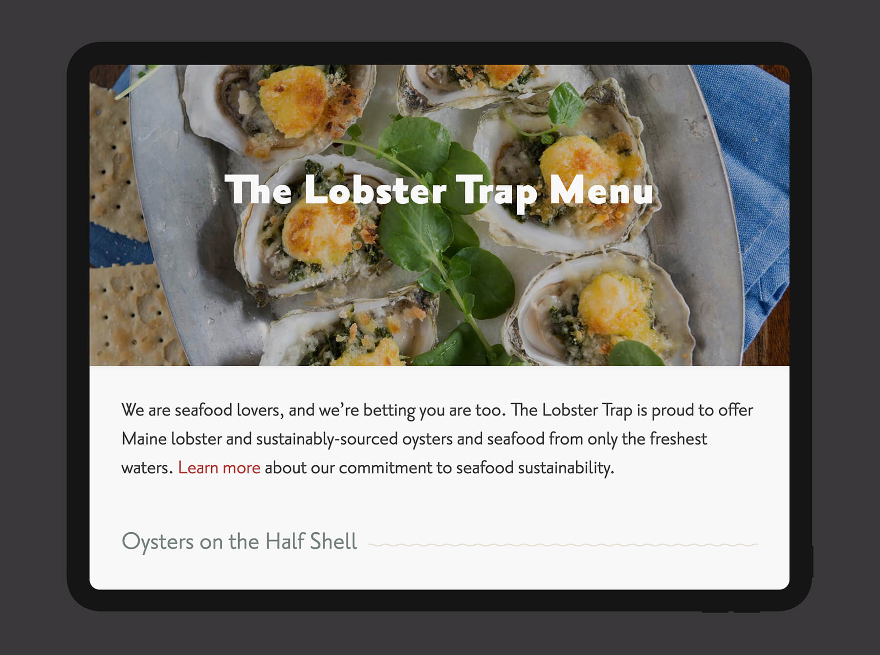 Lobster Trap menu design top