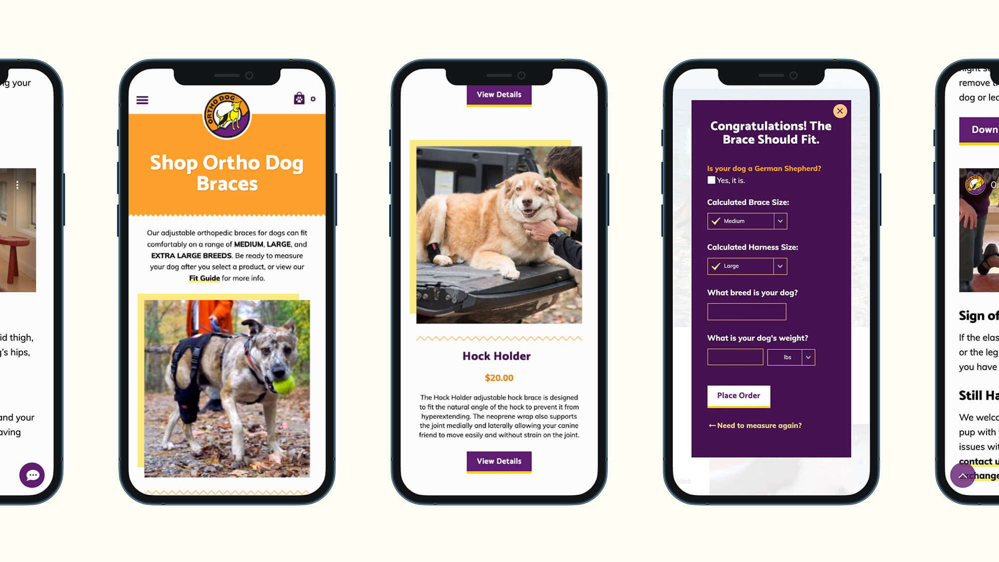 Mobile phone view of Ortho Dog website