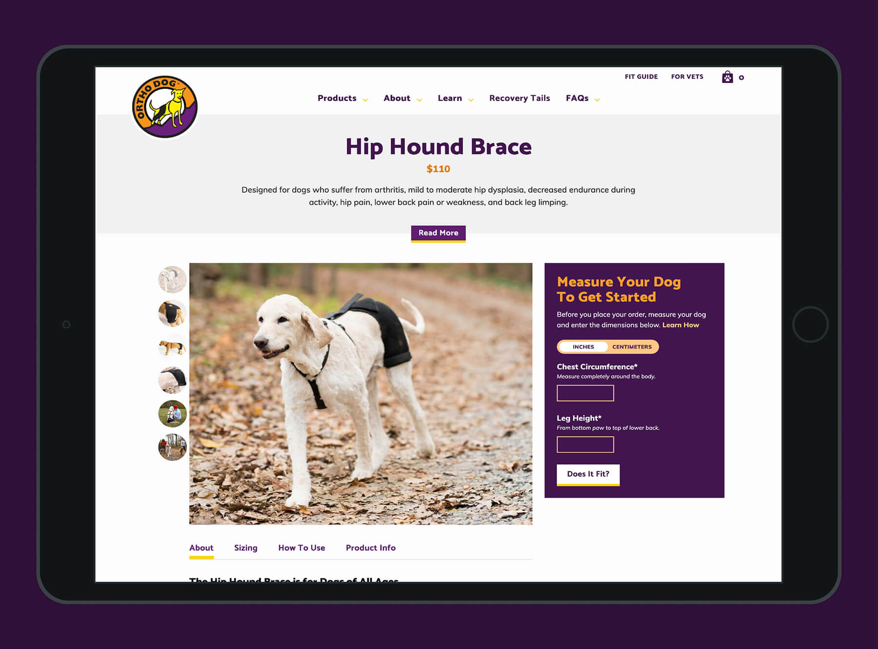 Ortho Dog product page design