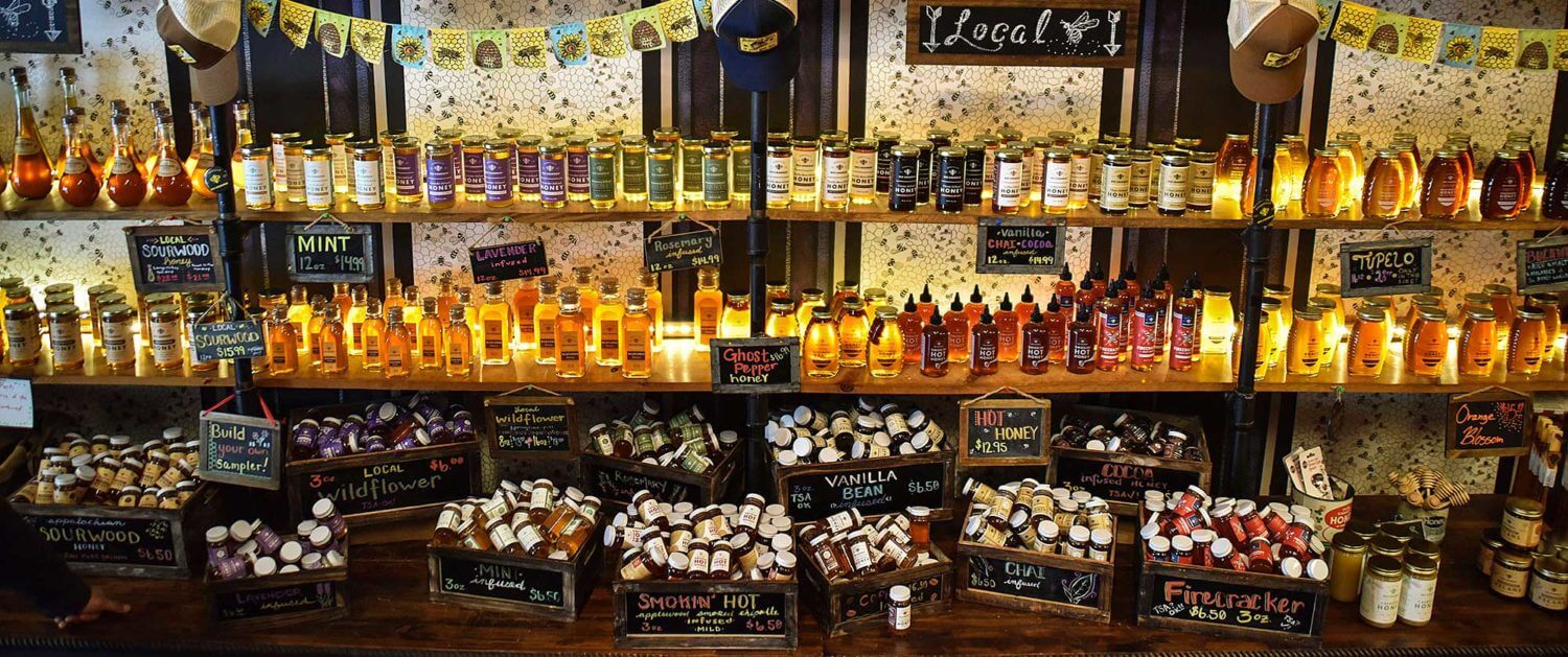 wall of honey jars