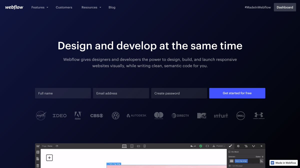 Webflow homepage